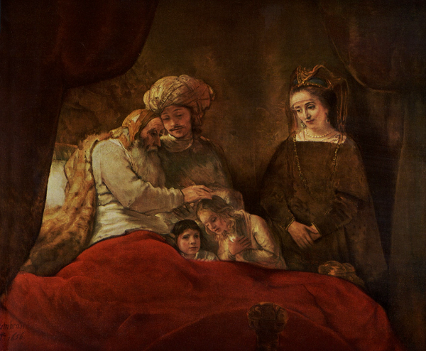  ברכת יעקב לאפרים ומנשה | ציור שמן.  רמברנט נקודה מהפרשה "ישימך אלוקים כאפרים וכמנשה"
